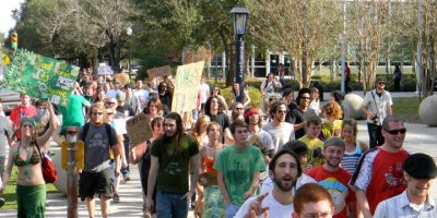 Hundreds march for marijuana legalization in Downtown Lafayette.